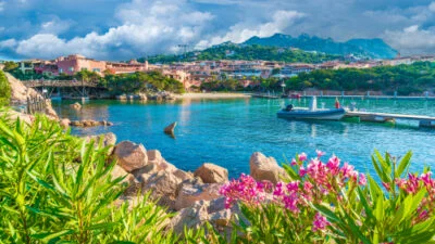 View of harbor and village Porto Cervo Sardinia